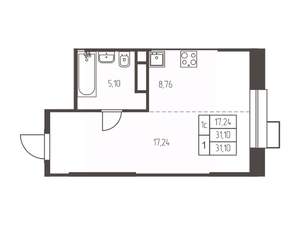Студия квартира, строящийся дом, 31м2, 21/25 этаж