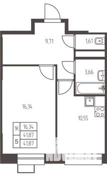 1-к квартира, вторичка, 42м2, 5/25 этаж