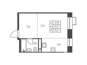 Студия квартира, вторичка, 31м2, 12/12 этаж