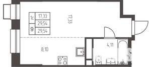 Студия квартира, строящийся дом, 30м2, 23/25 этаж