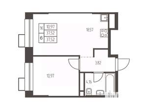 1-к квартира, строящийся дом, 38м2, 10/20 этаж