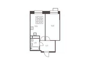 1-к квартира, строящийся дом, 39м2, 18/25 этаж