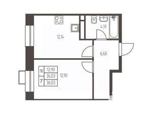 1-к квартира, вторичка, 36м2, 10/12 этаж
