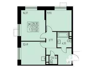 2-к квартира, строящийся дом, 58м2, 17/23 этаж