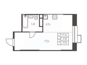Студия квартира, строящийся дом, 31м2, 10/25 этаж