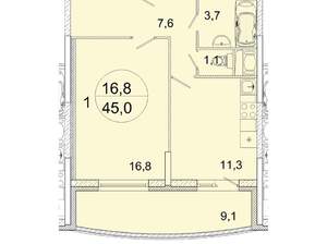 1-к квартира, вторичка, 46м2, 8/18 этаж