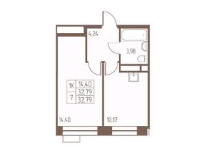 1-к квартира, строящийся дом, 33м2, 24/24 этаж