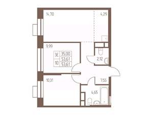 3-к квартира, строящийся дом, 54м2, 15/24 этаж