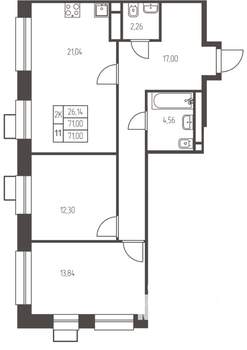 2-к квартира, строящийся дом, 71м2, 21/25 этаж