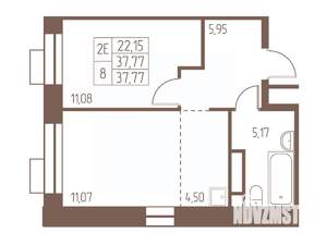 2-к квартира, строящийся дом, 38м2, 17/24 этаж