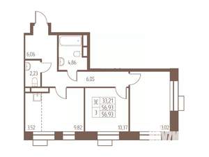 3-к квартира, строящийся дом, 57м2, 11/24 этаж