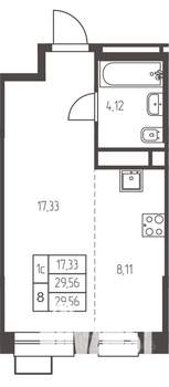 Студия квартира, строящийся дом, 30м2, 11/25 этаж