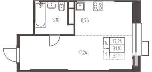 Студия квартира, строящийся дом, 31м2, 13/25 этаж