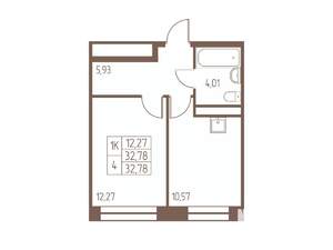 1-к квартира, строящийся дом, 33м2, 13/16 этаж