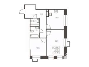 2-к квартира, строящийся дом, 58м2, 13/25 этаж