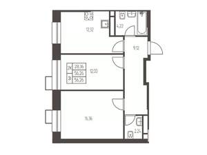 2-к квартира, строящийся дом, 56м2, 8/20 этаж