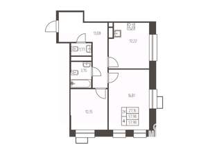 2-к квартира, строящийся дом, 58м2, 2/25 этаж