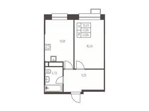 1-к квартира, строящийся дом, 43м2, 23/25 этаж