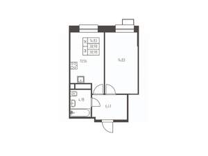 1-к квартира, строящийся дом, 39м2, 20/25 этаж