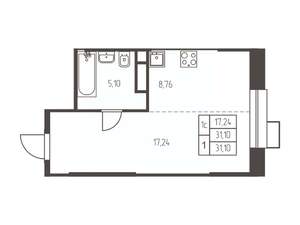 Студия квартира, строящийся дом, 31м2, 14/25 этаж