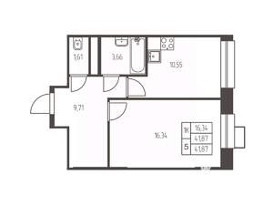 1-к квартира, строящийся дом, 42м2, 10/25 этаж