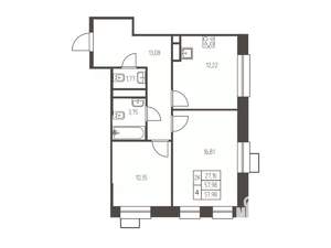 2-к квартира, строящийся дом, 58м2, 24/25 этаж