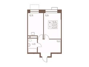 1-к квартира, строящийся дом, 44м2, 3/24 этаж