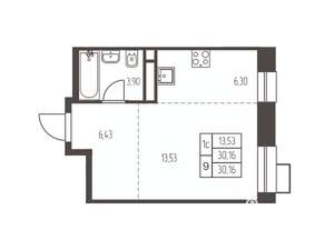 Студия квартира, строящийся дом, 30м2, 15/20 этаж