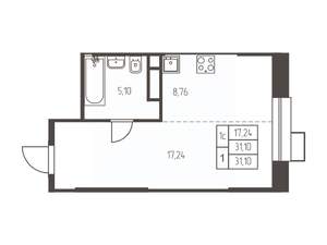 Студия квартира, строящийся дом, 31м2, 2/25 этаж
