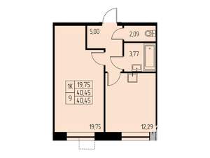 1-к квартира, строящийся дом, 43м2, 6/23 этаж