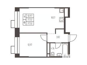 1-к квартира, строящийся дом, 38м2, 17/20 этаж