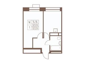1-к квартира, строящийся дом, 32м2, 18/24 этаж