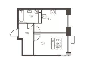 1-к квартира, строящийся дом, 36м2, 11/20 этаж