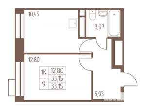 1-к квартира, строящийся дом, 33м2, 8/24 этаж