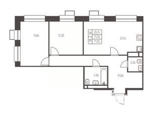 2-к квартира, строящийся дом, 71м2, 25/25 этаж