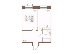 1-к квартира, вторичка, 43м2, 10/24 этаж