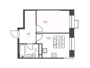 1-к квартира, строящийся дом, 35м2, 20/20 этаж