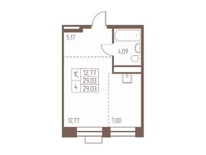 Студия квартира, строящийся дом, 29м2, 23/24 этаж