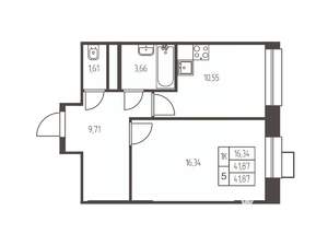 1-к квартира, строящийся дом, 42м2, 19/25 этаж