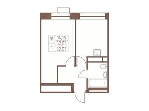 1-к квартира, строящийся дом, 32м2, 22/24 этаж