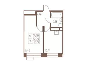 1-к квартира, строящийся дом, 33м2, 23/24 этаж