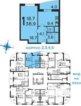 1-к квартира, вторичка, 39м2, 9/17 этаж