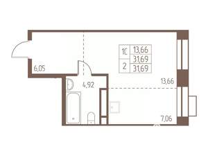 Студия квартира, строящийся дом, 32м2, 19/24 этаж
