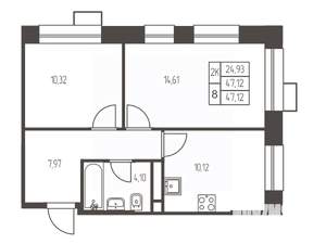 2-к квартира, строящийся дом, 47м2, 9/20 этаж