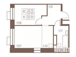 2-к квартира, строящийся дом, 38м2, 18/24 этаж