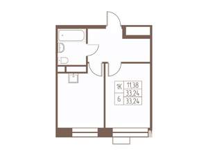 1-к квартира, строящийся дом, 33м2, 13/24 этаж