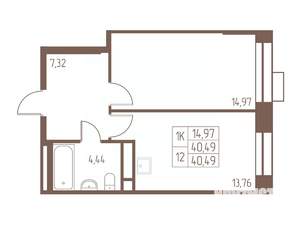 1-к квартира, строящийся дом, 41м2, 2/24 этаж