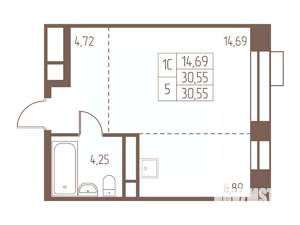 Студия квартира, строящийся дом, 31м2, 15/24 этаж