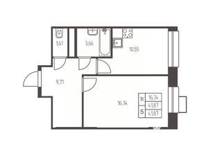1-к квартира, строящийся дом, 42м2, 3/25 этаж