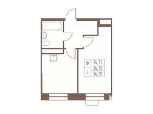 1-к квартира, строящийся дом, 34м2, 12/24 этаж